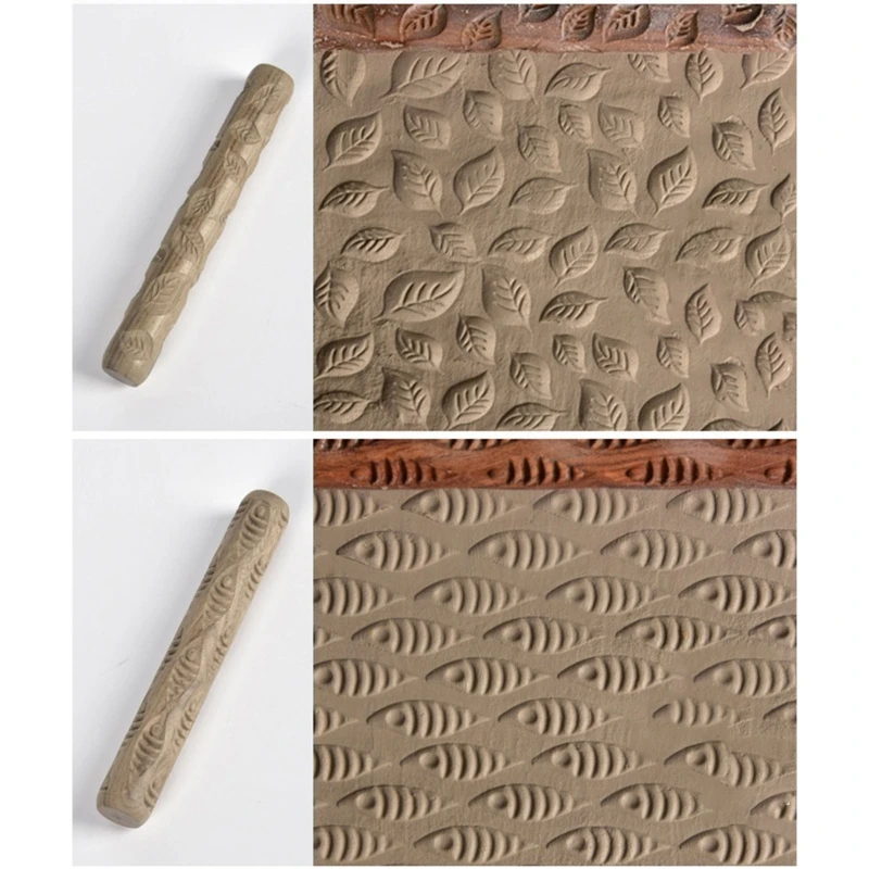 พื้นผิวไม้โคลน Pressed Roller รูปแบบ Roller Rod นูน Rolling Pin ศิลปะเครื่องปั้นดินเผาเซรามิค