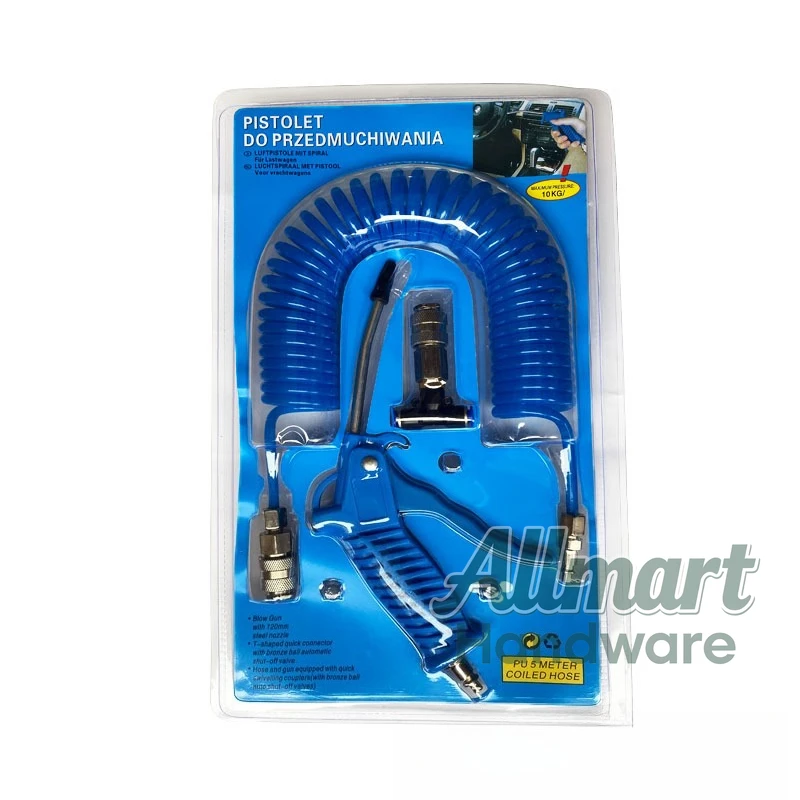 5M Pneumatic Combination Blower 4*6 European Style Air Blow Gun Set Elastic Spiral Air Hose Blowing Tool