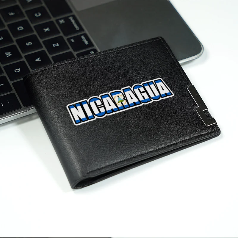 NICARAGUA LOGO MEN'S SLIM WALLET PU LEATHER BUSINESS STYLE DAILY USE LIGHTWEIGHT DURABLE DESIGN MODERN FASHION ACCESSORY