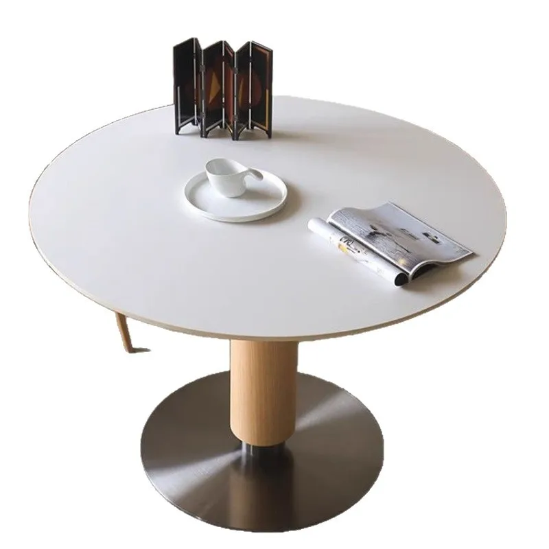 #Medieval travertine rock slab round table household small apartment dining table solid wood dining table and chair combination