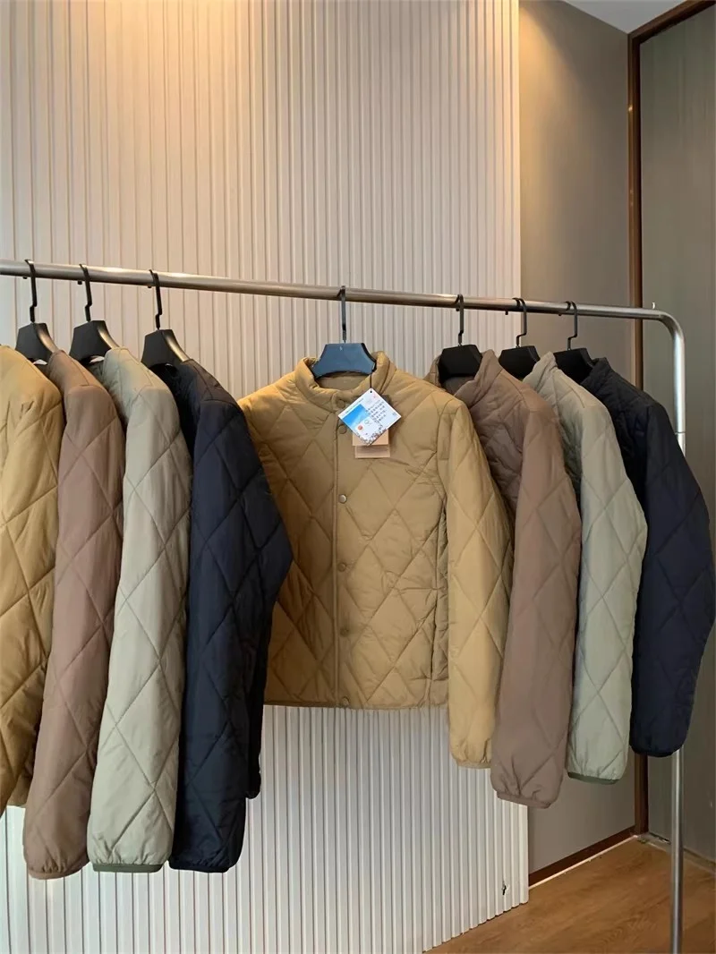 

Утепленная зимняя куртка для пар с ромбовидным узором, стоячим воротником, из хлопка, для мужчин, повседневная одежда