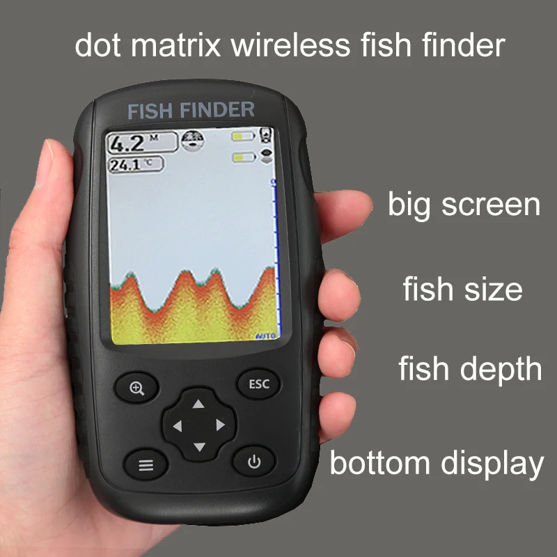 Gloednieuwe Kleurrijke Draadloze Fish Finder Dot Matrix Sonar Sensor Transducer Diepte Echolood Opgeladen Batterij