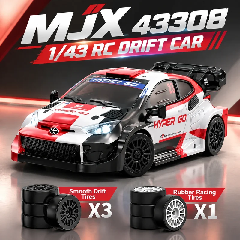 New MJX 43308 1/43 Alloy Car Shell Simulated Remote Control High-Speed Drift Rally Car Electric RC Desktop Model With Light Gyro