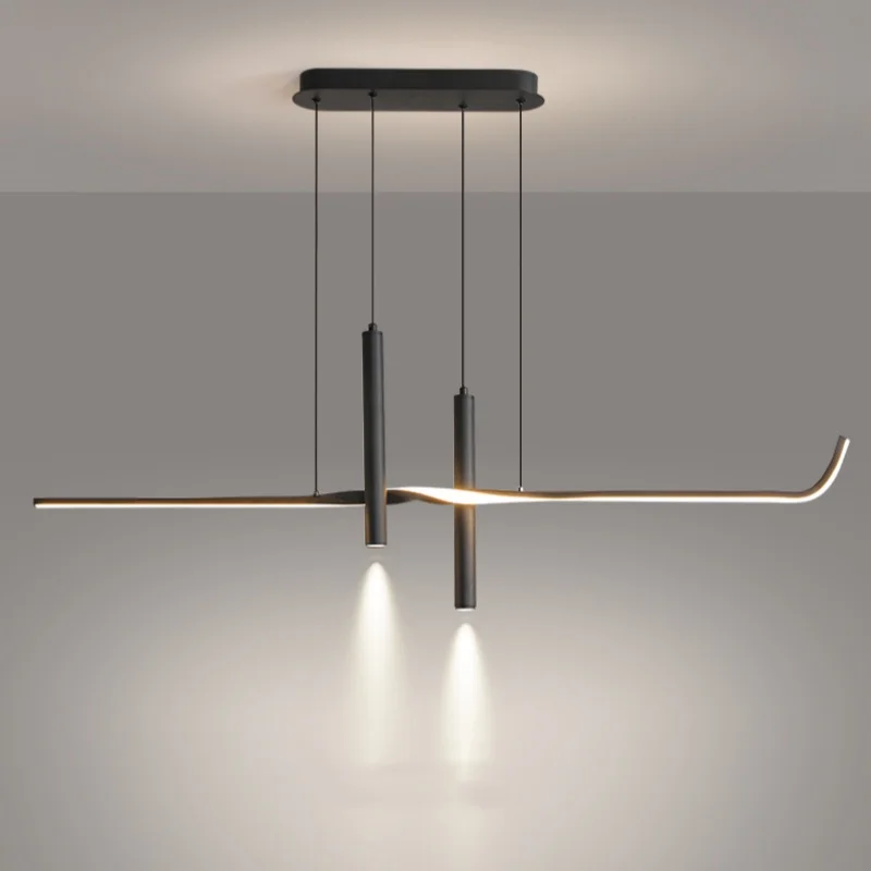 

Modern minimalist aluminum strip LED chandelier for restaurant bar counter dining table living room pendant lights decorative