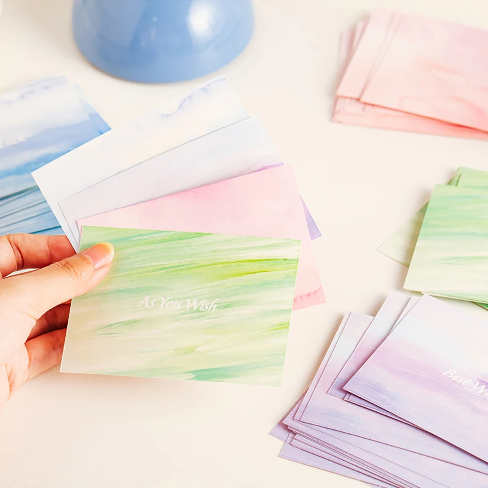 40 pcs Macaron watercolor gradient healing blessing card, gentle blending, simple atmosphere, versatile birthday greeting card