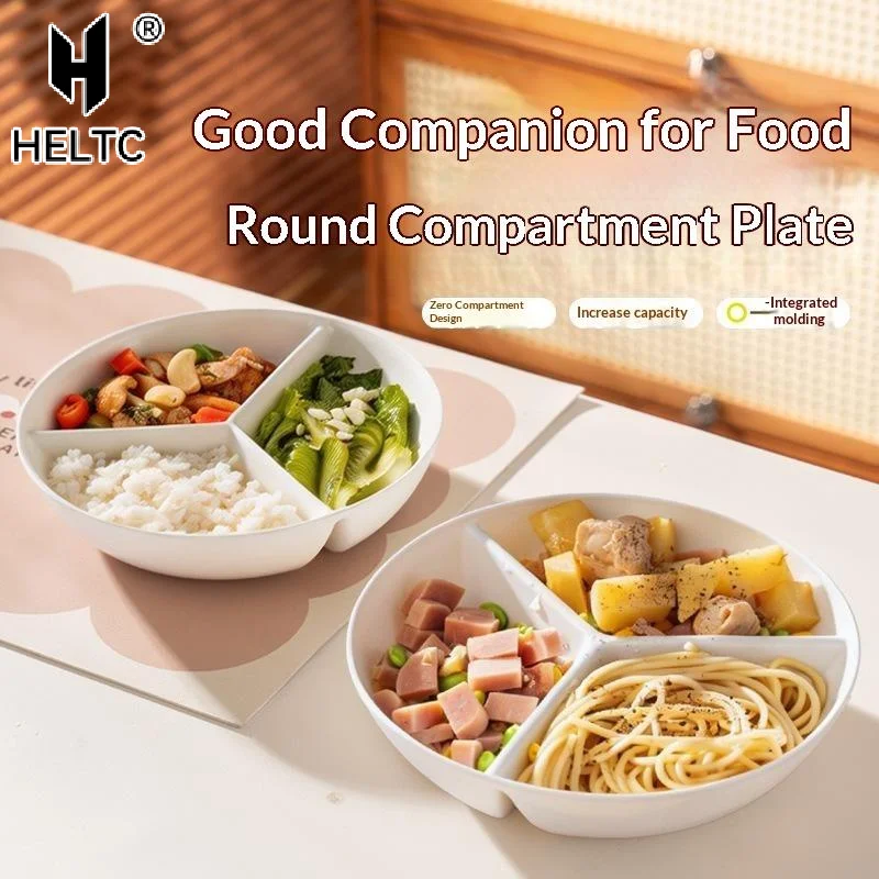 3 Compartments Grid-shaped Dinner Plate Round Plastic Snack Serving Platter Durable Large Capacity Divided Food Tray Rice Cooker