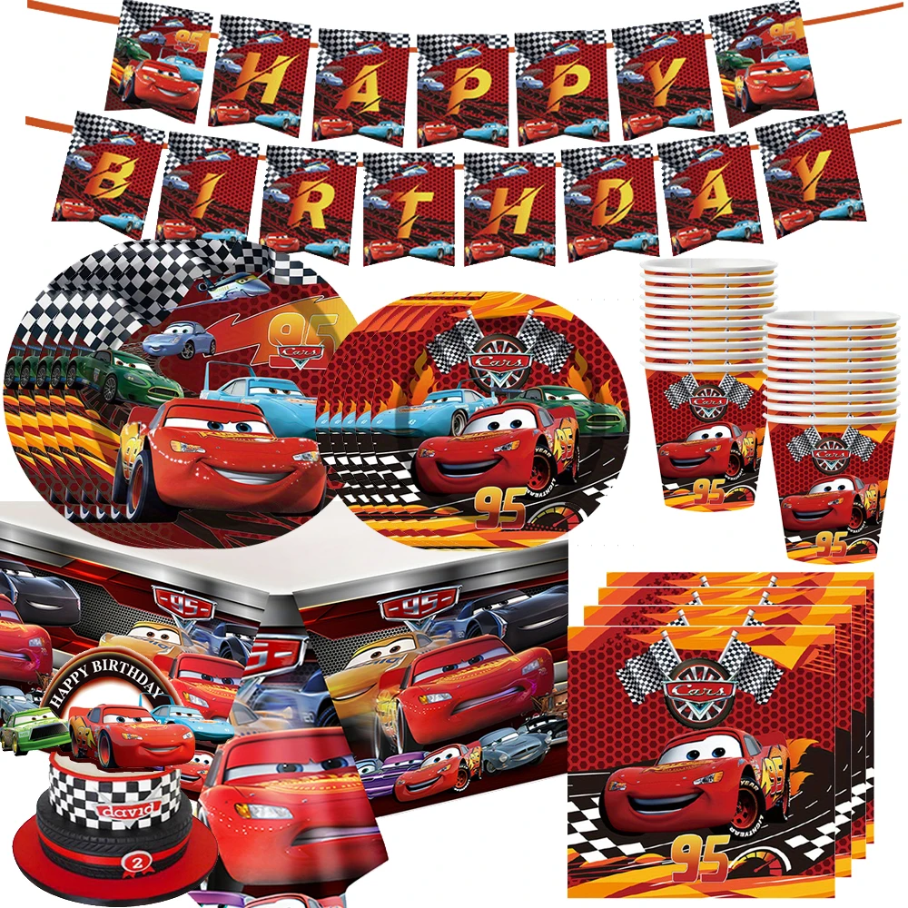 Décorations de fête d'anniversaire de voiture Lightning McQueen, voitures Disney, ballons, ensemble de vaisselle, assiettes, bannière pour réception-cadeau pour bébé, cadeaux pour enfants, nouvelle
