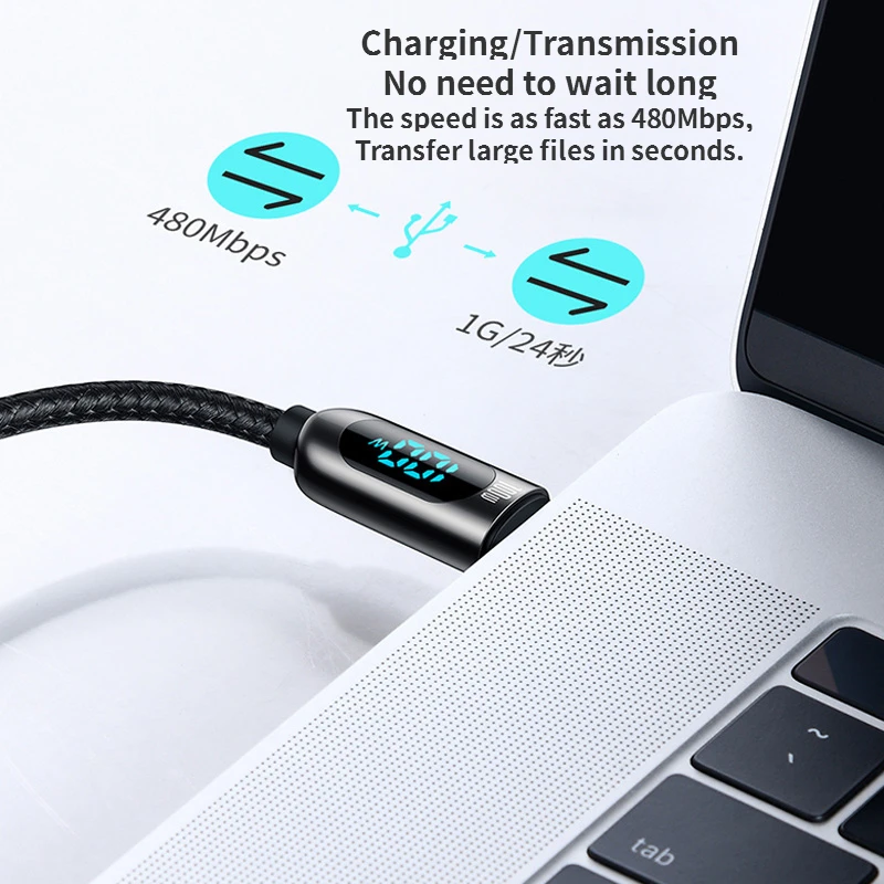 Baseus 100w Dual Head Type-C To Type-C Data Cable for Computer 480Mbps Fast Transfer Nylon Weaving Mobile Phone Charging Cable