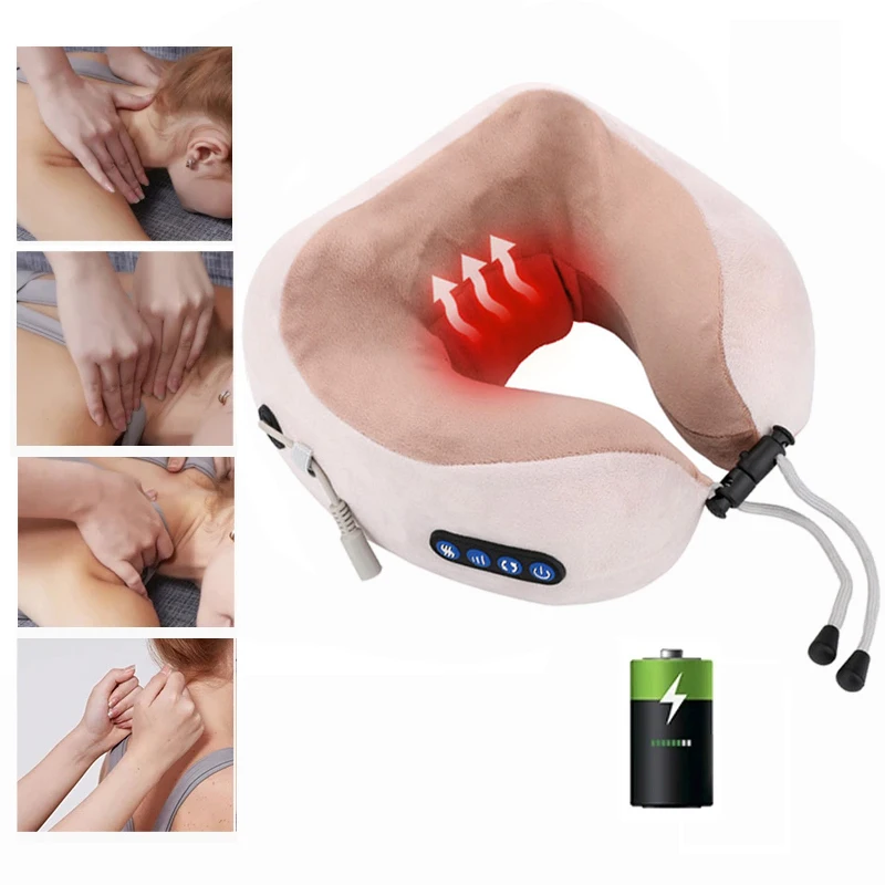 

Electric Neck Massager U Shaped Pillow USB Rechargeable Massage Cushion Deep Tissue Kneading Heating Portable Travel Home Office
