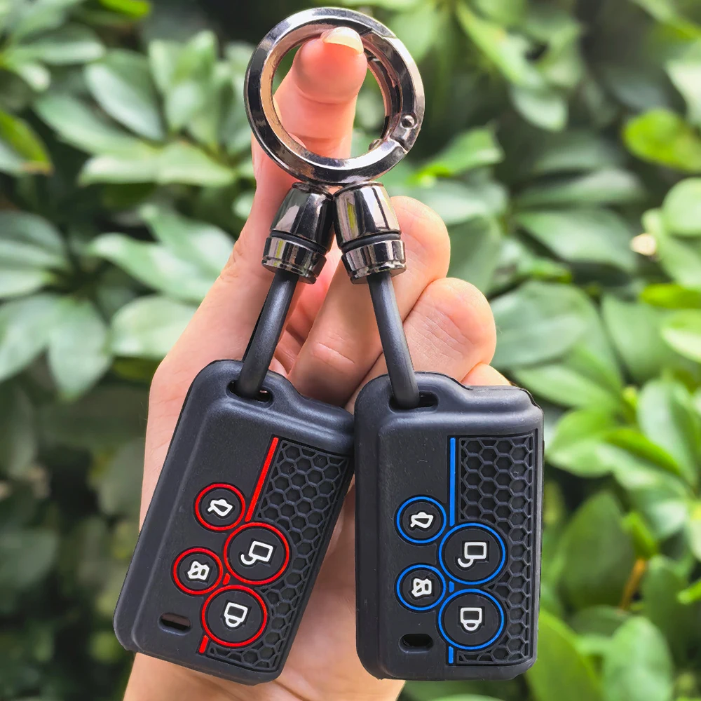 Key Case Cover with Keychain for Fit Universal Electric Scooter Motorcycle Four Button Anti Theft Alarm Remote Key Shell