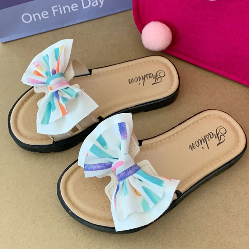 Fashion Children's Girls Slippers Bow Girls Soft Bottom Home Indoor Flip Flops Kids Princess Colorful Beach Sandalias CSH1342