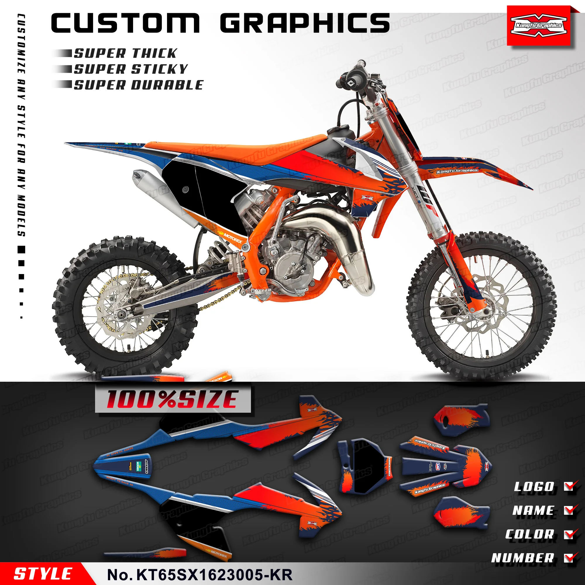 Racing Graphics Adhesive Decals for KTM SX 65 2016 2017 2018 2019 2020 2021 2022 2023,  KT65SX1623005-KR