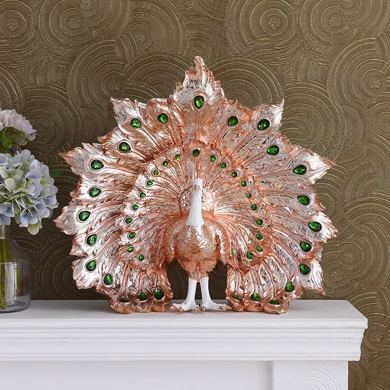 European Luxury Resin Peacock Open Ornamnets Screen Lobby Livingroom Furnishing Decoration Upscale Villa Hotel Figurines Crafts