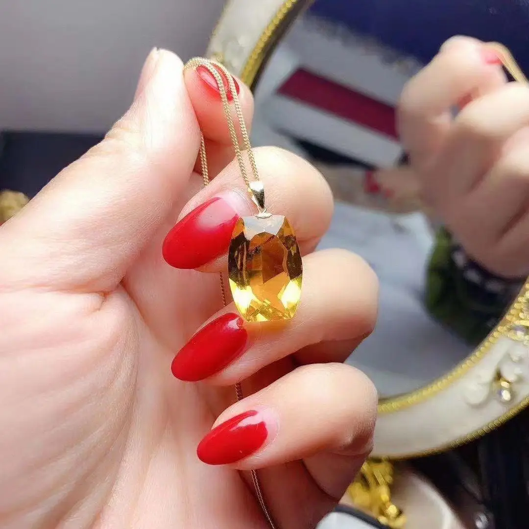 ZECAA Citrine 925 Fine Jewelry Woman Citrine Pendant With Natural Citrine Gemstone 13*18mm S925 Silver Lady Citrine Pendant