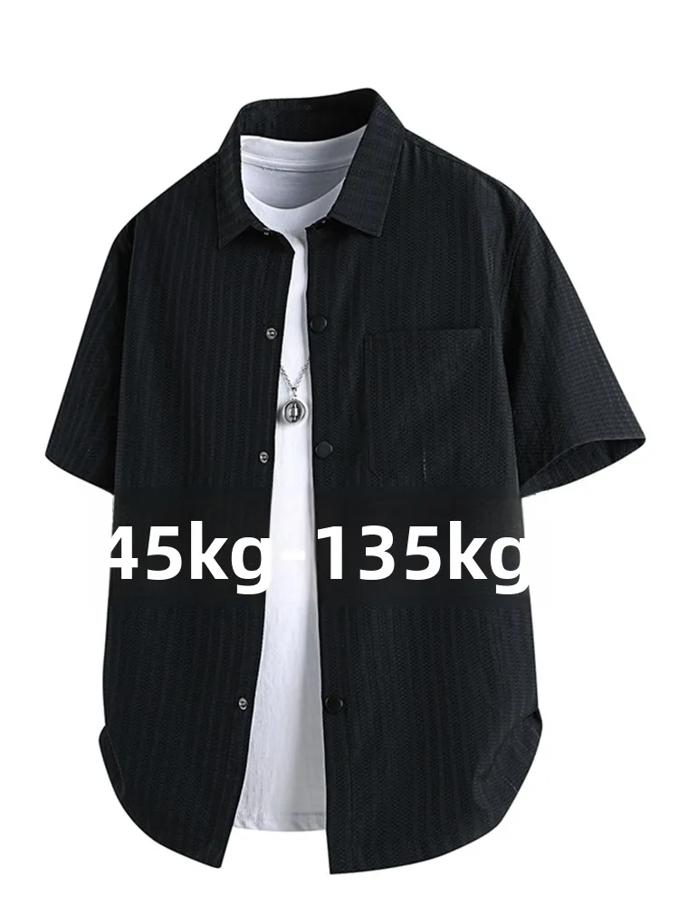 

plus Size Ice Silk ort Sve irt Men's Summer Faion Color Turn-down Collar Loose Fit Breathable Polyester Fiber