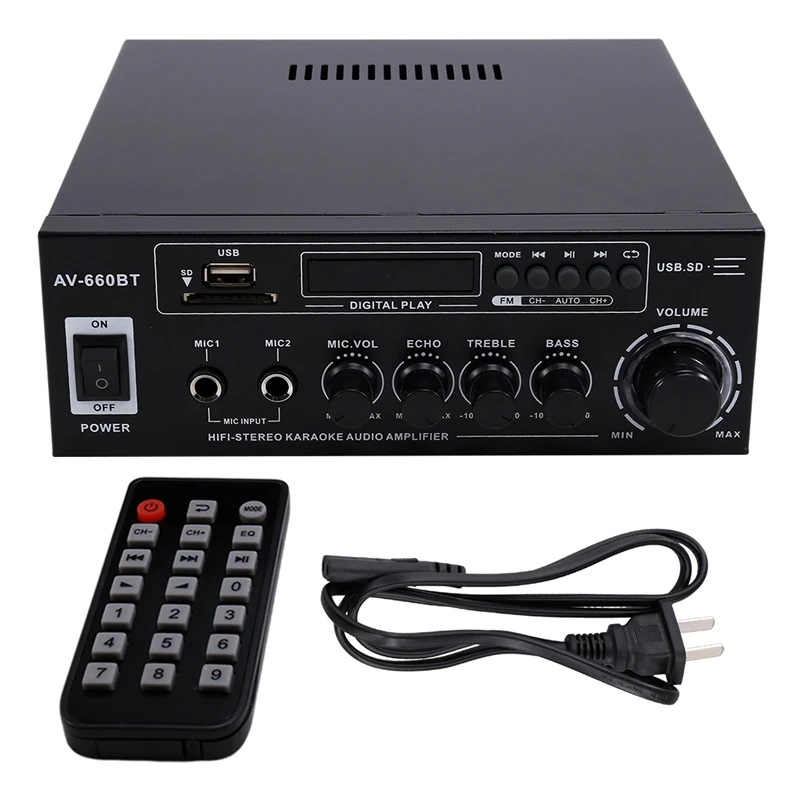 AV-660BT Bluetooth Sound Amplifier - Power Amplifier Support Bluetooth, FM Radio, USB, SD Card & Dual Mic Inputs