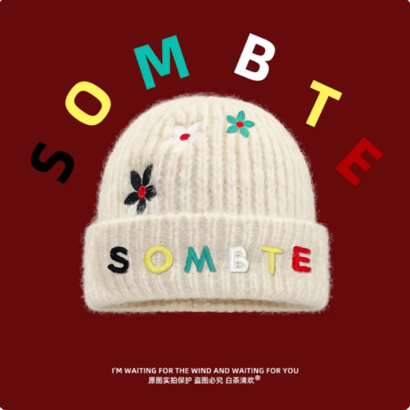 جديد المتخصصة إلكتروني زهرة التطريز البلوز محبوك قبعة للرجال والنساء الخريف والشتاء الاتجاه الشارع الدافئة الجمجمة قبعة قبعات