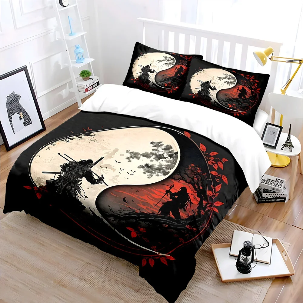 Samurai and Yin-Yang Harmony Print Soft Comfortable Duvet Cover Bedding Set Included 1*Duvet Cover  2*Pillowcases