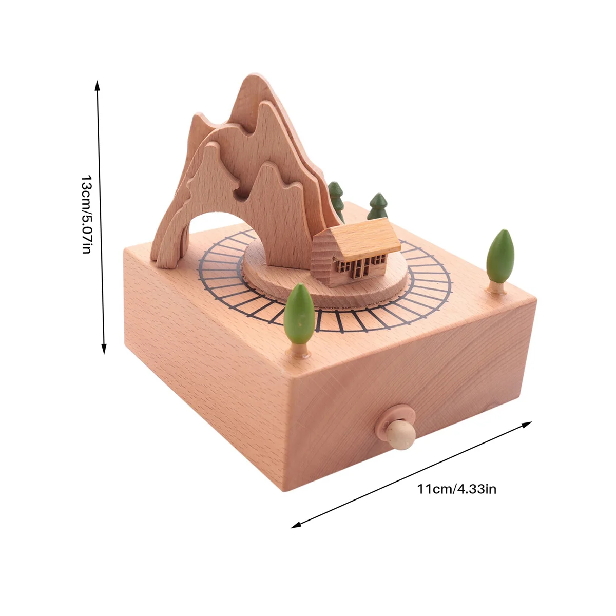 Wooden Musical Box Featuring Mountain Tunnel With Small Moving Magnetic Train Plays B20