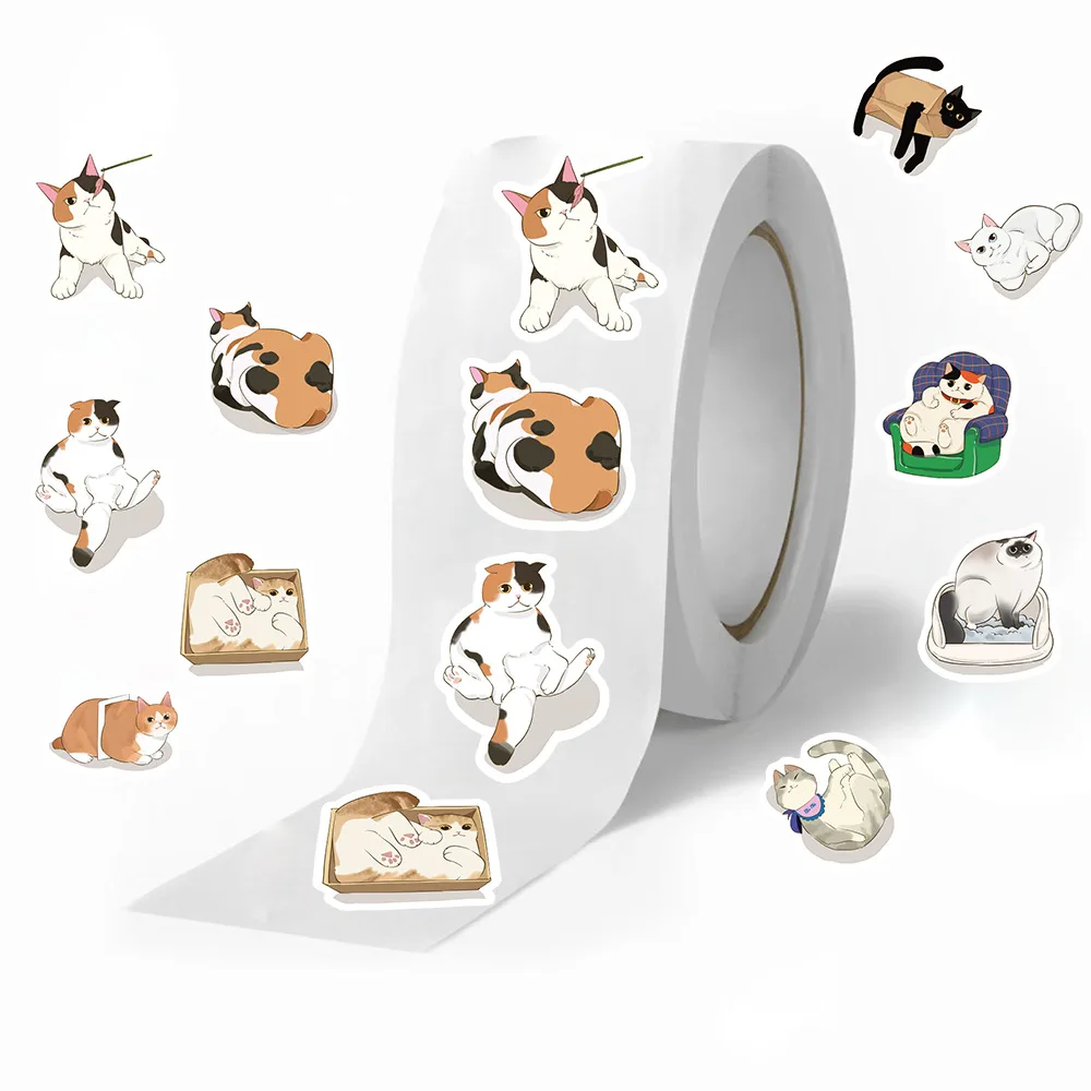 

500Pcs/Roll Cute Cat Roll Stickers Cartoon Animal Sealing Sticker For Laptop Phone Guitar Skateboard Waterproof Envelope Sticker