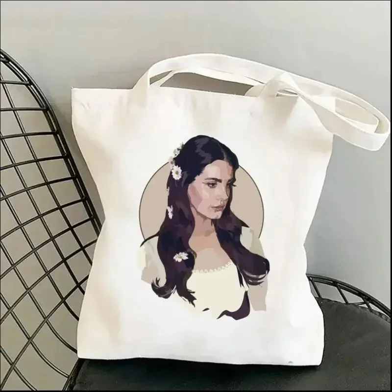 Harajuku Lana Del Rey Print Shoulder Bags Graphic Tote Shopper Bag Women Female Funny Large-capacity Canvas Student Shopping Bag