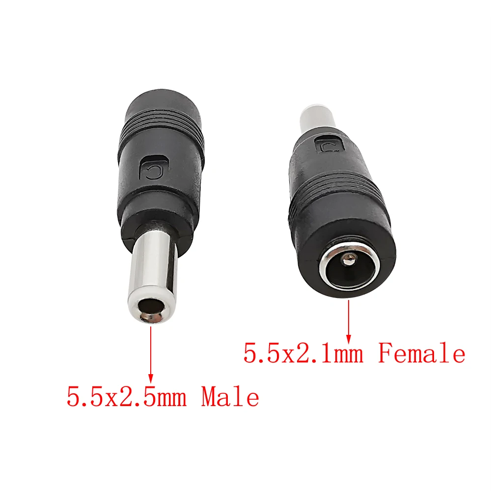 5/2/1Pcs DC Female 5.5x2.1mm to Male 5.5mm x 2.5 mm DC Power Plug Jack Connector Converter Barrel Adapter Plugs Connectors