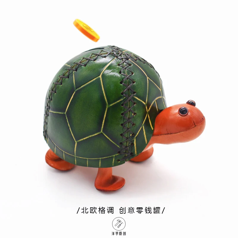 Genuine leather bamboo piggy bank~ Nordic ins can access large-capacity steel coins, all cowhide anti-drop and durable gifts