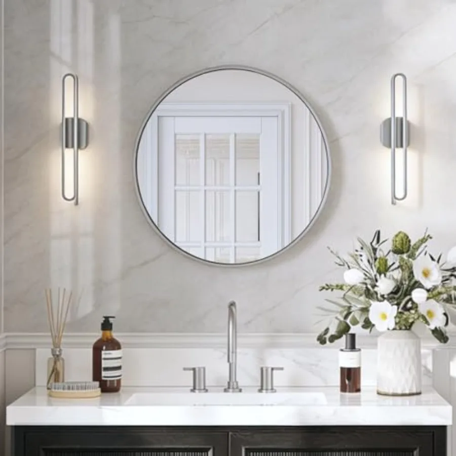 

ed Bathroom Mirrors for Over Sink, 24 Inch Circle Mirror with Metal Frame, Wall Mirror for Vanity, Entryway, Living Room, Hallw
