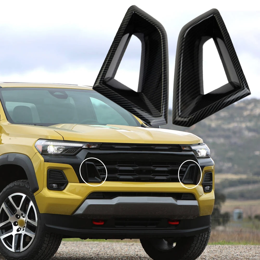 

2PCS Front Bumper Side Grille Air Intake Cover Trim Sticker ABS Carbon Fiber Black for Chevy Colorado 2023-2024