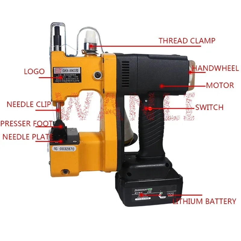 

GK-890D Портативная электрическая швейная машина с перезаряжаемой литиевой батареей, автоматическая упаковочная машина для запечатывания тканых пакетов