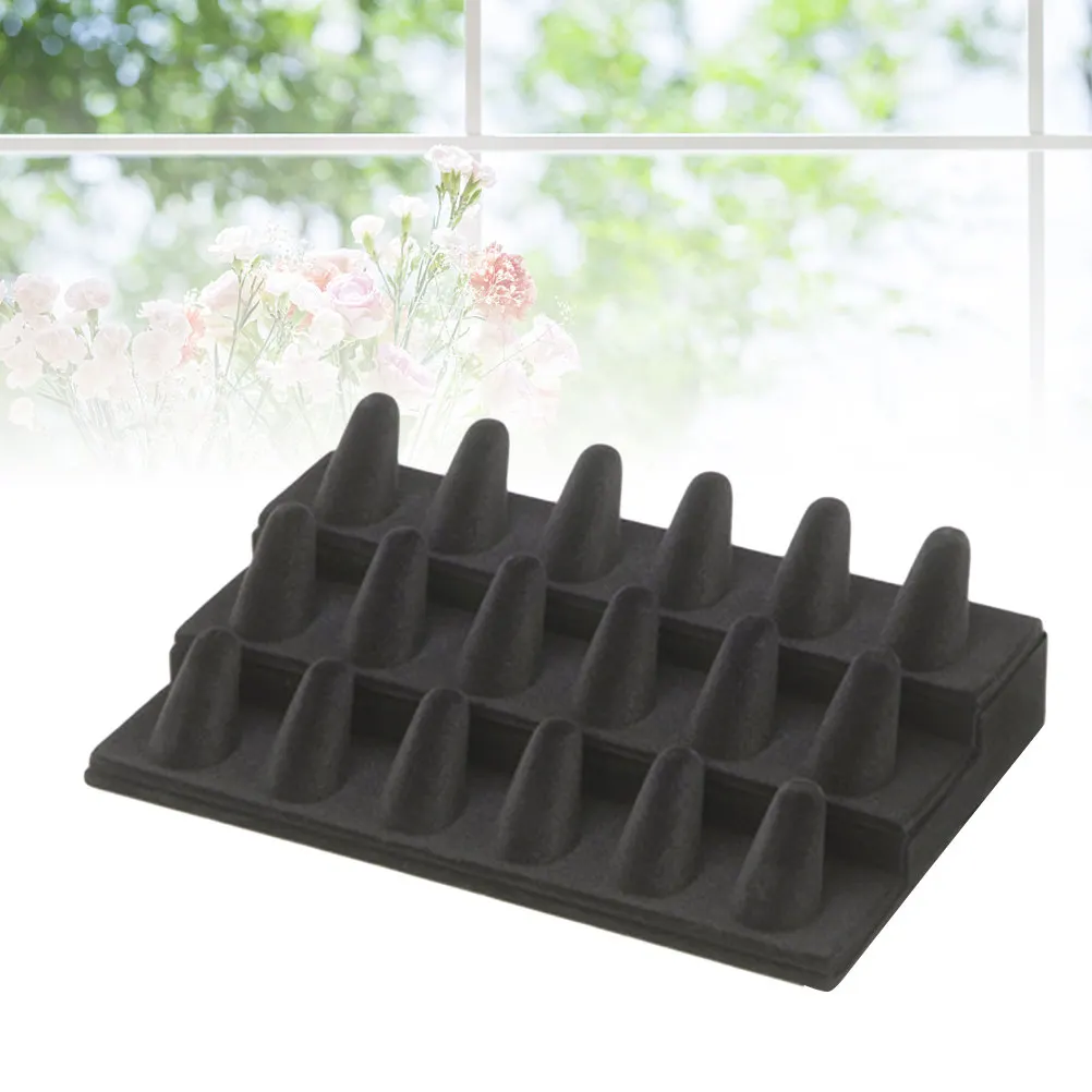 Black Flocking 18 Finger Ring Display Organizer Elegant Dust Free Ring Showcase Jewelry Storage Counter for Dressing Table