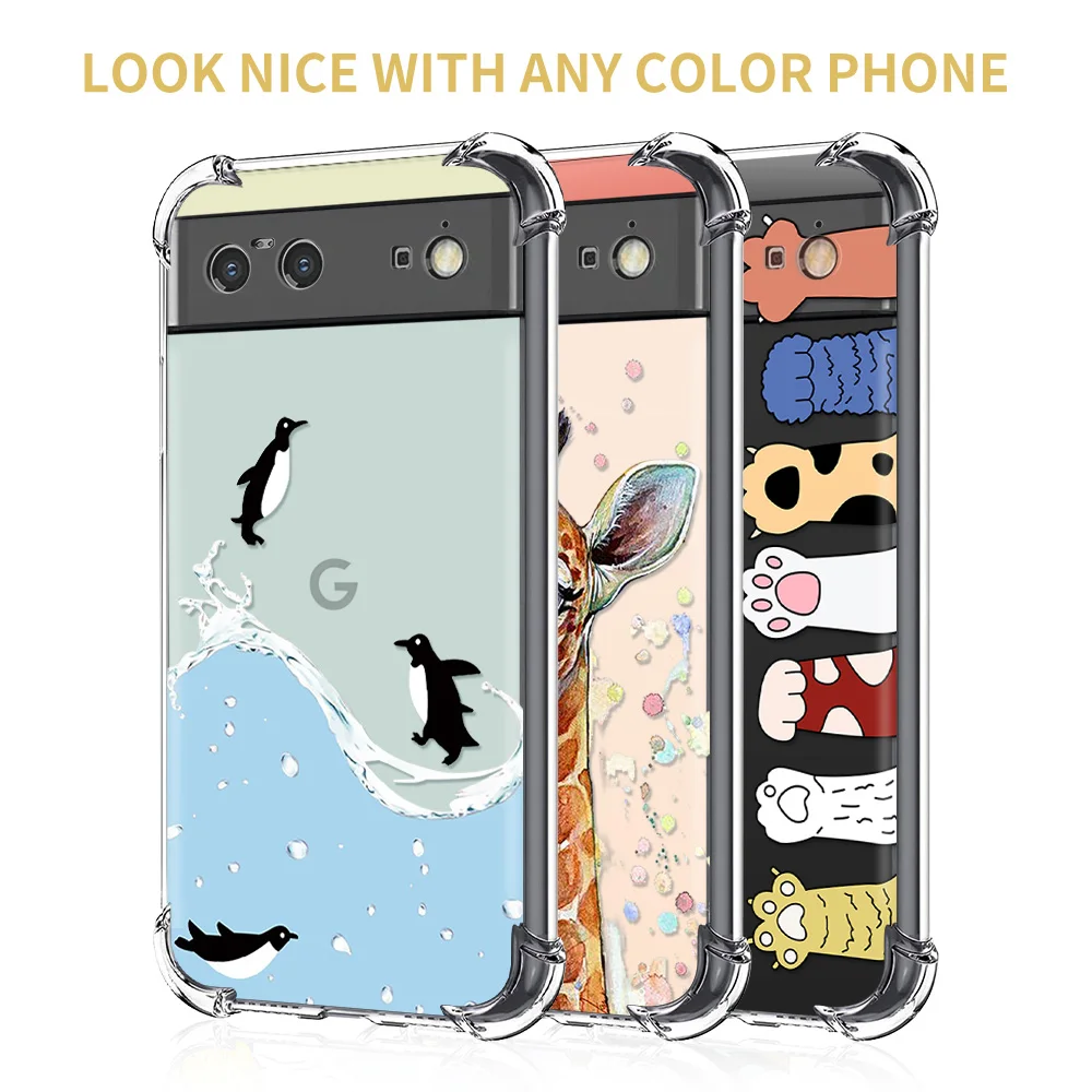 For Google Pixel 6 7 Pro Cartoon Penguin Transparent Phone Case For Google Pixel 7a 6a 6Pro Cases Soft Cover Protective Shell