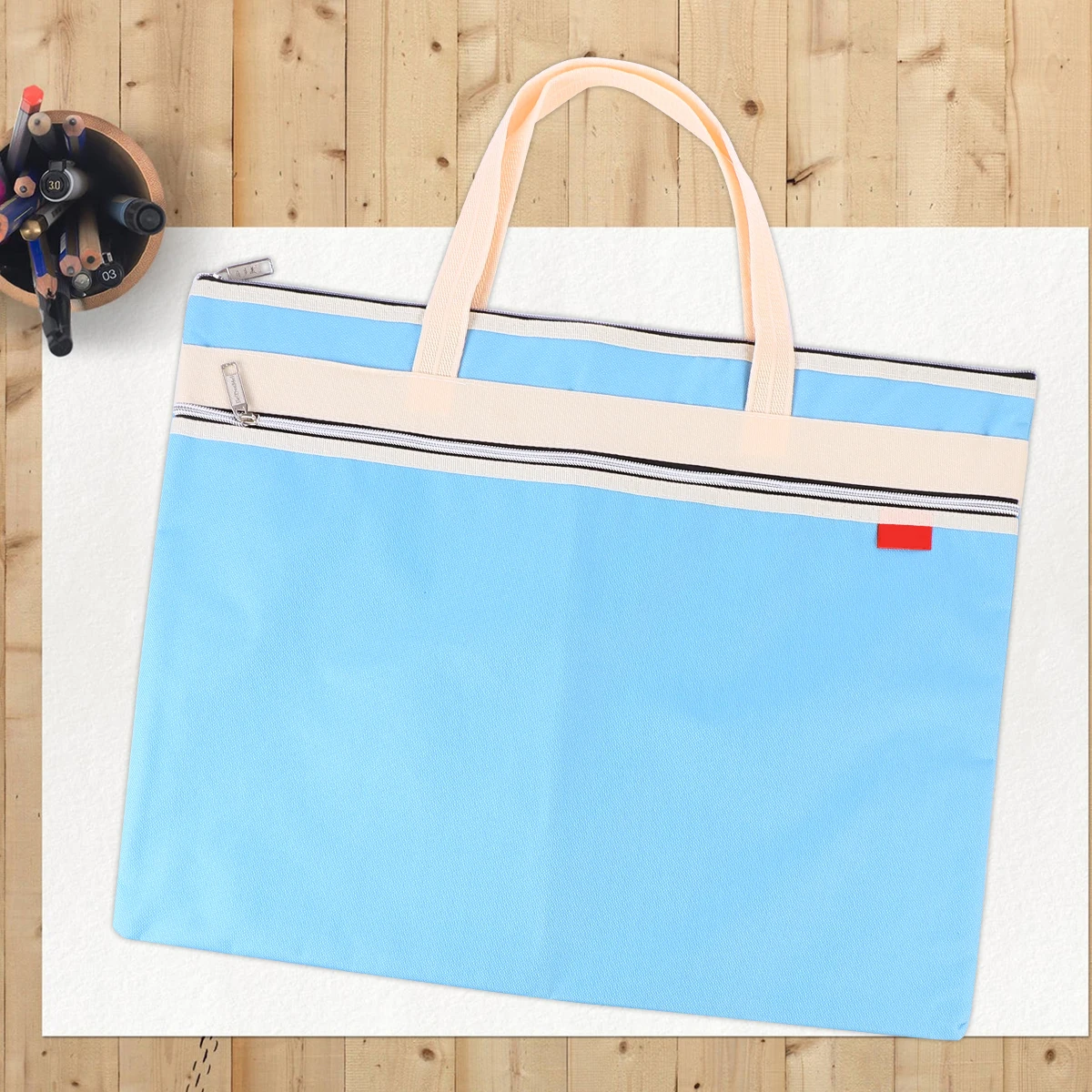 

Travel File Bag Documents Files Folder with Zipper Fabric Blue Canvas Pouch Student Use