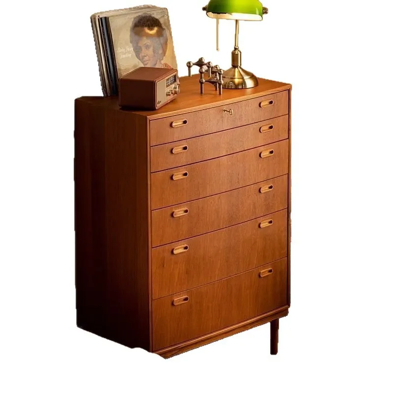 Solid wood medieval six-chest cabinet, chest of drawers, bedroom retro style drawer cabinet