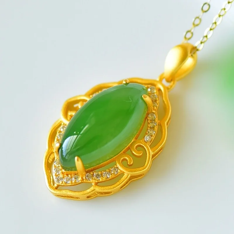 SGARIT Authentic Jadeite Hetian Jade S925 Silver Inlay 15*28mm Tapered Oval Fashion Pendant Fine Texture Includes Gold Chain