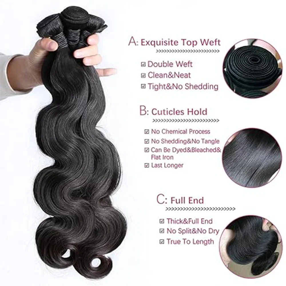 Human Hair Bone Body Wave Wig Bundles Natural Black Colored 1/3/4 Pcs Long Remy Hair 40 Inch Extensions Brazilian Hair For Women