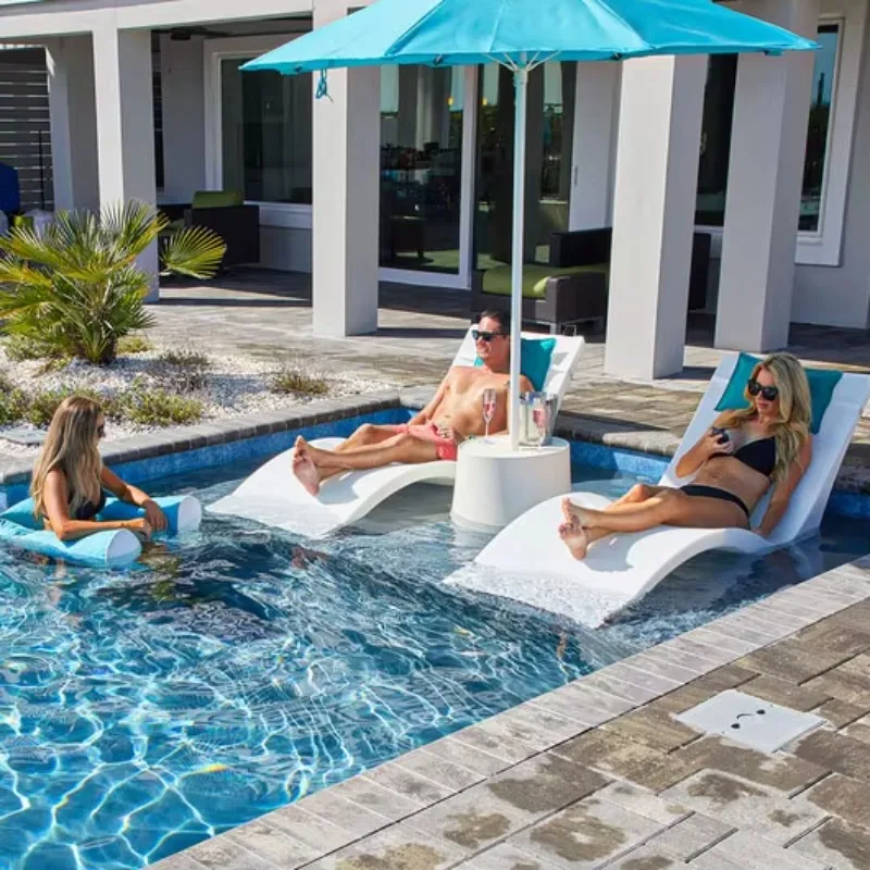 Pool chair beach furniture chairs sun lounger outdoor furnitures with hotel cup phone holder pool chair sun loungers