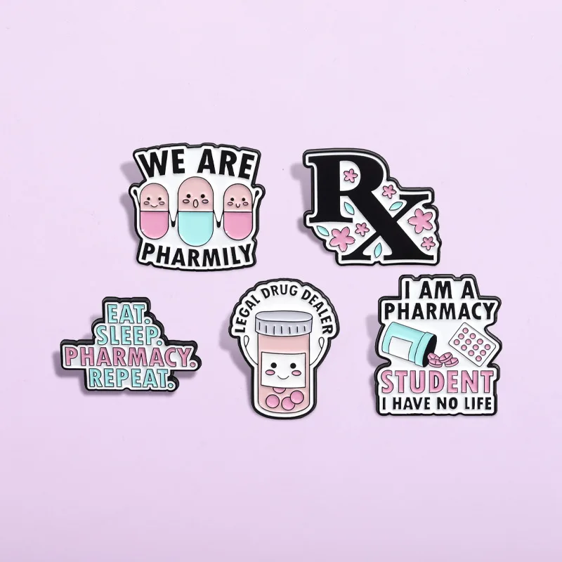 Medical and Health Series Enamel Pins Blue and pink medicine bottle and pills Wenzi cute brooch Bag Accessories Metal Badge Gift