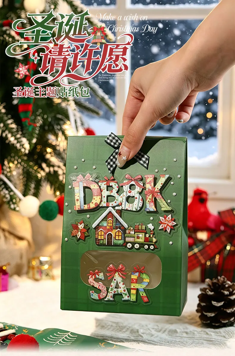 Journal GO 108 Stück Weihnachts-Alphabet- & Zahlen-PET-Aufkleber mit Stitch-Effekt, Schneemann- & Zug-Motiven für Scrapbooking, Planer, Karten – Detail 1
