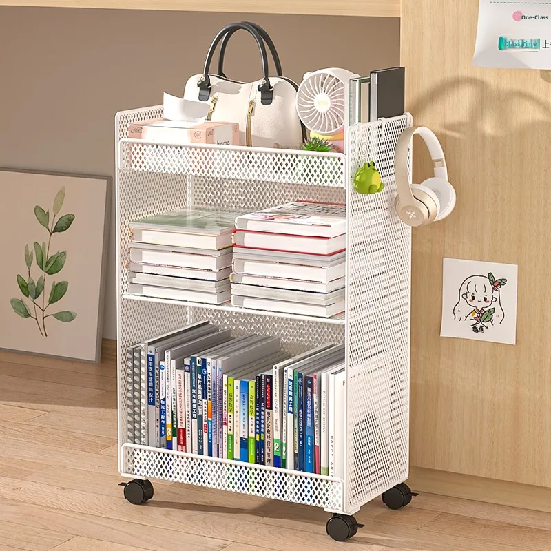 

Mobile Desk underneath Storage Ra Free Standing Office Desk Side Cart Bookelf with Wheels Book Organization Home Utili