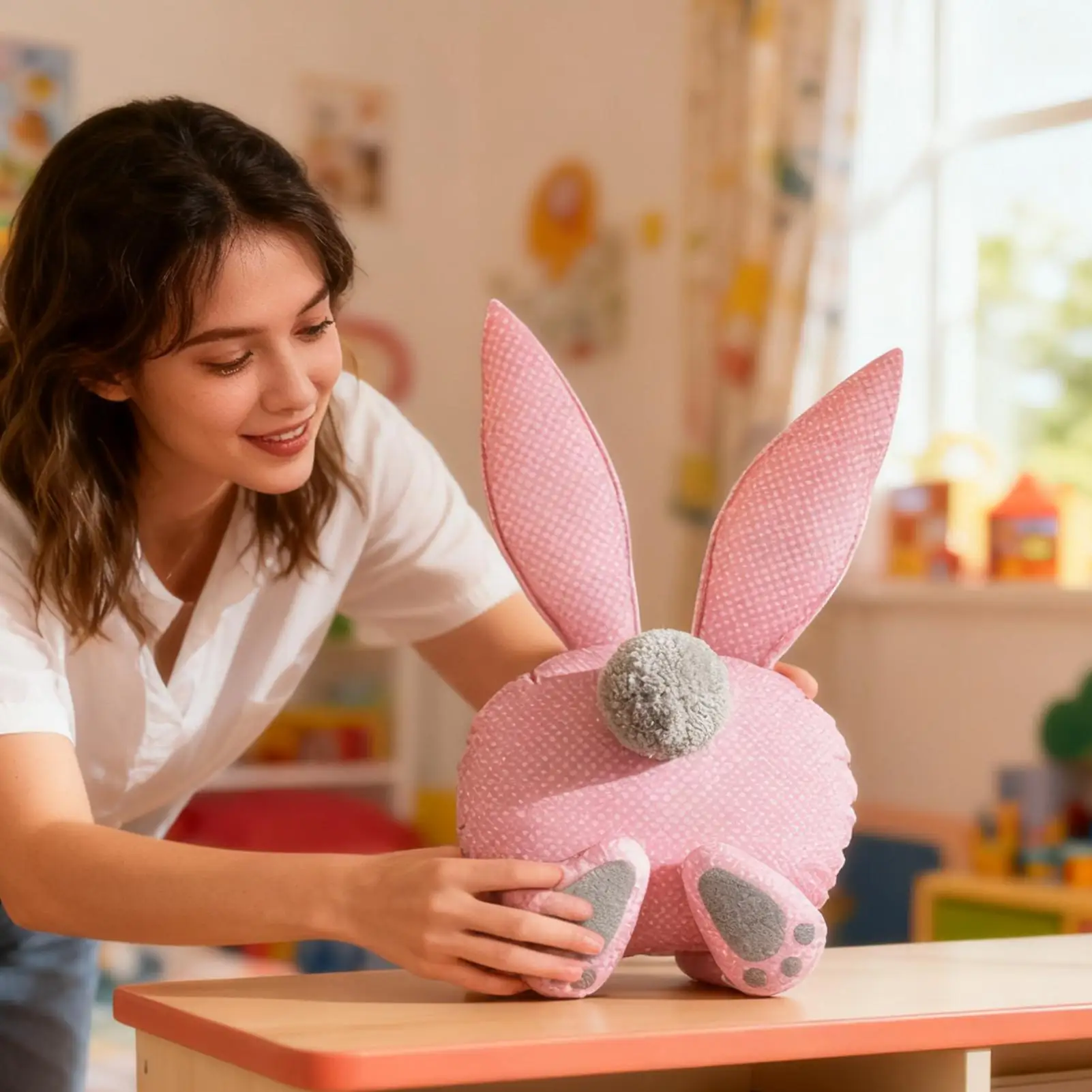 Coniglietto pasquale morbido 3D compatto bambola delicata coniglietto di peluche per amici di famiglia donne bambini ragazzo ragazza compleanno casa stanza interna