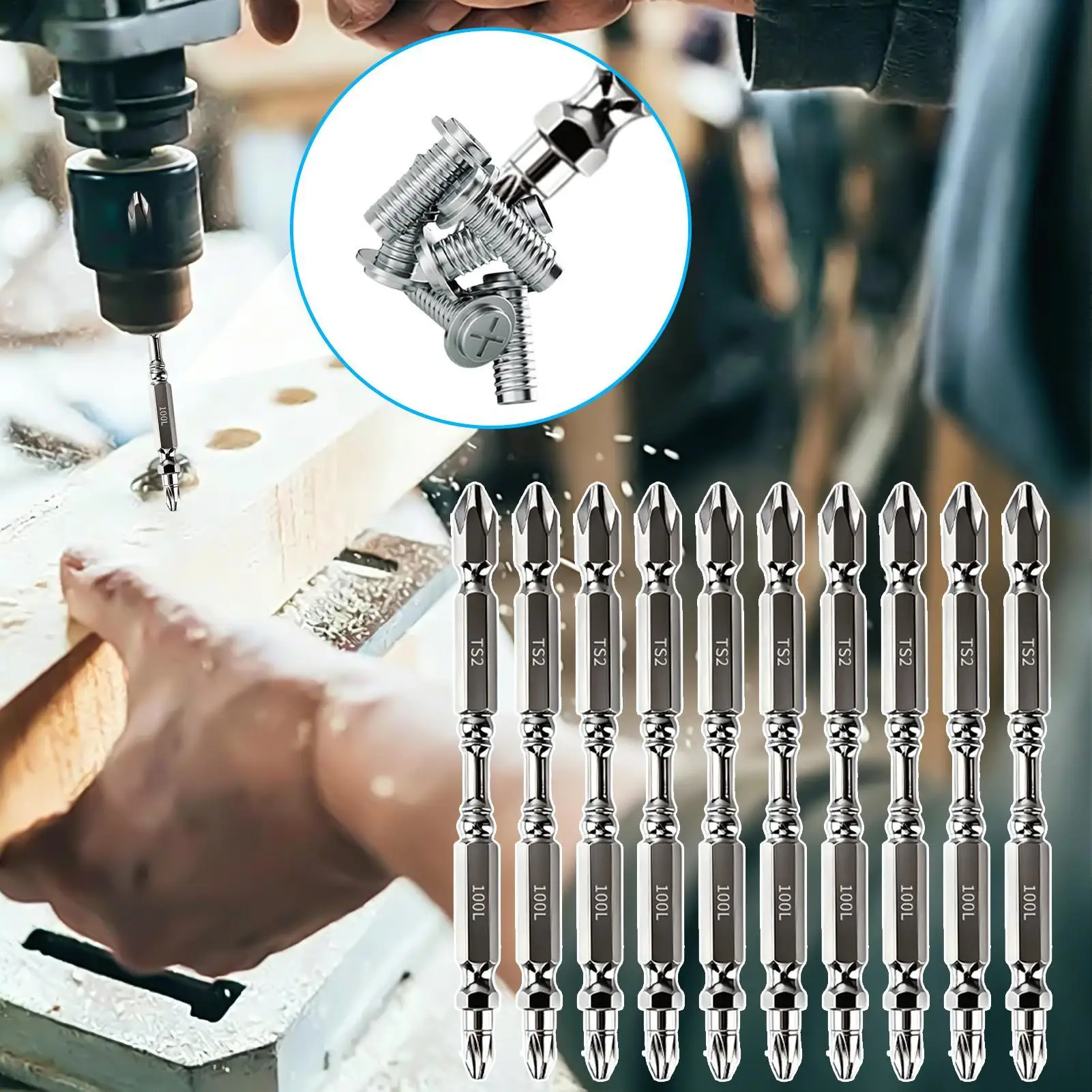 Screwdriver Bit Set Magnetic Heavy Duty Metal Hex Shank Anti-Slip Hand Tools 10-Piece Power Drill Screwdriver Bits For