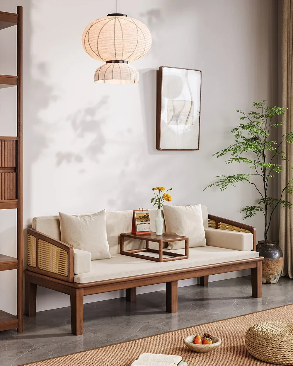 New Chinese Arhat bed 3 meters solid wood rattan sofa bed concubine collapse dual-purpose sliding bed collapse
