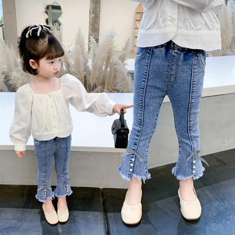 

Girls' Pants Korean Version of Jeans Children's Micro-pull Jeans Fashion Split-ended Elastic Girls' Spring and Autumn Jeans