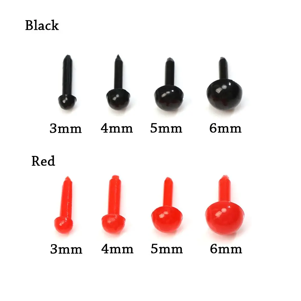 Olhos de plástico para boneca, acessórios de segurança, oval, preto, vermelho, 3mm, 4mm, 5mm, 6mm, diy, 100 pcs/bag