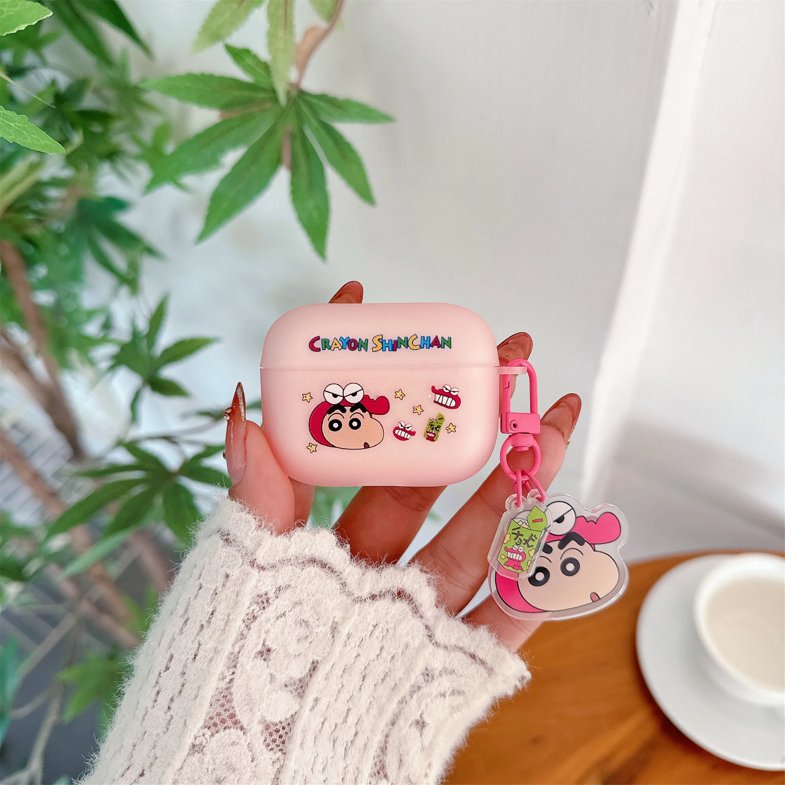 Pink Crayon Shin-chan Gift style Cartoon Characters Super Cute Plastic Drop Proof Headphone Cove For Airpods 4,2,3,Pro,Pro2