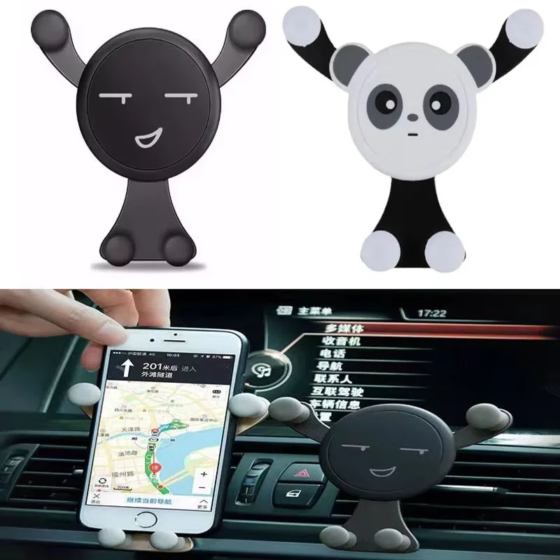 Gravity Car Phone Holder Air Vent Mount Cell Smartphone Holder for Phone in Car Smile Face Bear Mobile Phone Holder Stand GPS