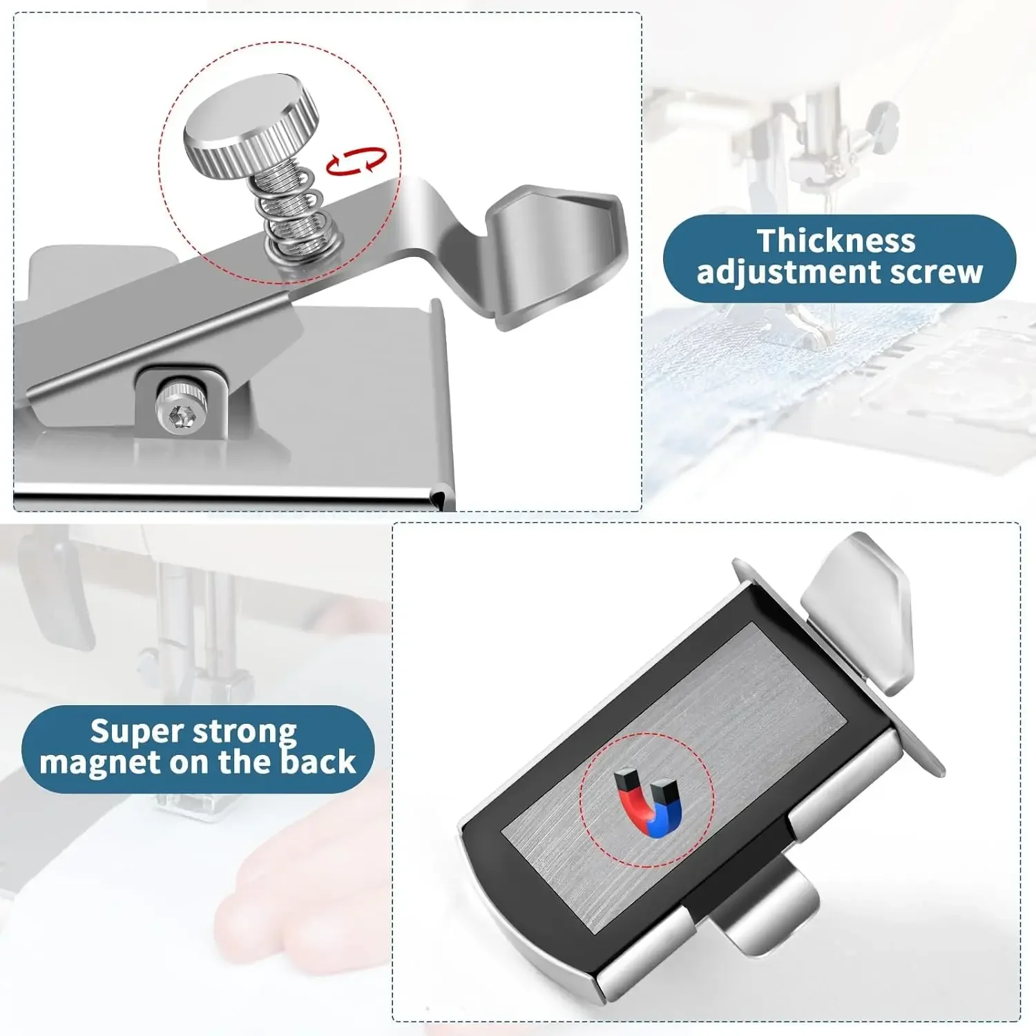 Guía de costura magnética Universal para máquina de coser Industrial doméstica, prensatelas para dobladillo enrollado, juego de 3/4/5/6/7/8/9/10mm