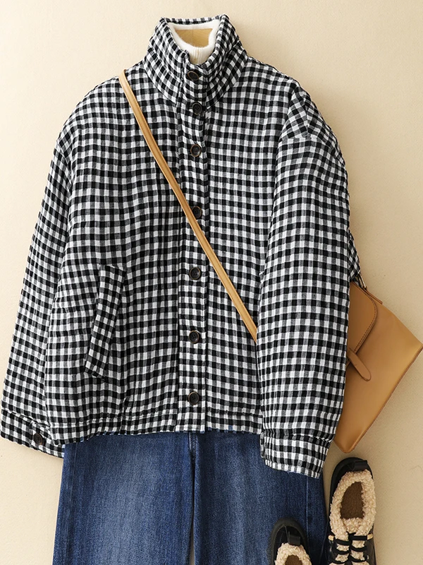 

Faionable клетчатая хлопковая куртка женская зимняя новая свободная повседневная теплая хлопковая куртка корейский Sle Thiened Long Sve с высоким воротником