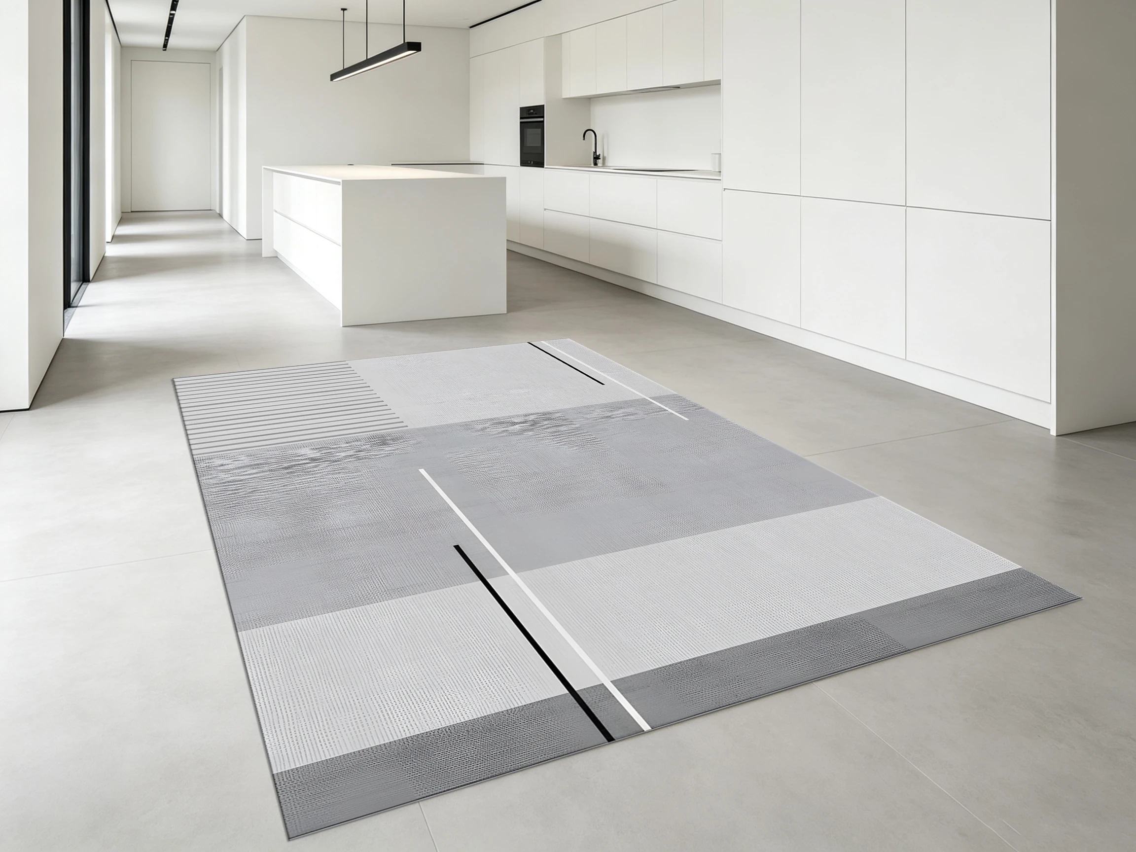 2D Velvet Carpet in a Sophisticated Gray Color with Minimalist Geometric Lines Soft & Skin-Friendly, for Living Rooms &